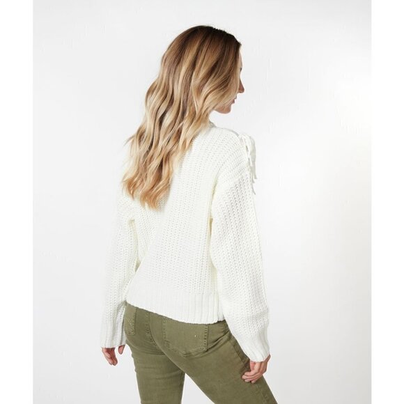 NWT ESQUALO White Fringe Cable Knit Sweater - Picture 7 of 9